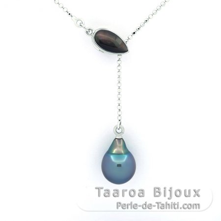 Collana in Argento e 1 Perla di Tahiti Semi-Baroccha B+ 9.1 mm