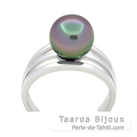 Anello in Argento e 1 Perla di Tahiti Rotonda B 9.5 mm