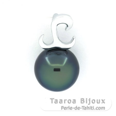 Ciondolo in Argento e 1 Perla di Tahiti Rotonda C 9.1 mm