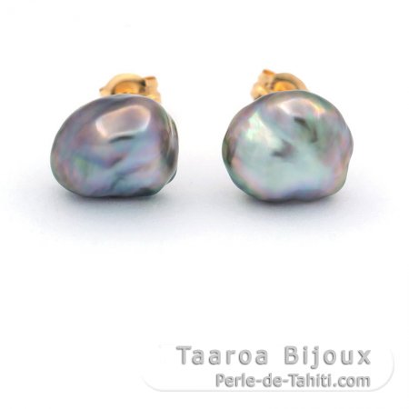 Orecchini in Oro 18K e 2 keishi di Tahiti