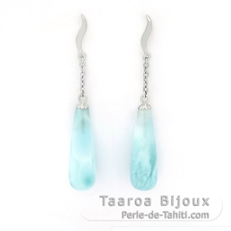 Orecchini in Argento e 2 Larimar - 22 x 7 mm