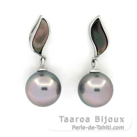 Orecchini in Argento e 2 Perle di Tahiti Rotonde C 10.3 mm