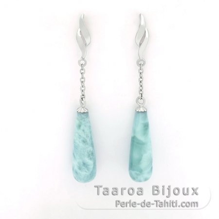 Orecchini in Argento e 2 Larimar - 22 x 7 mm