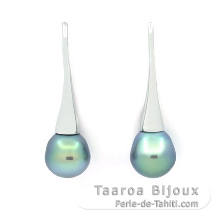 Orecchini in Argento e 2 Perle di Tahiti Semi-Barocche 1 A e 1 B 9.3 mm