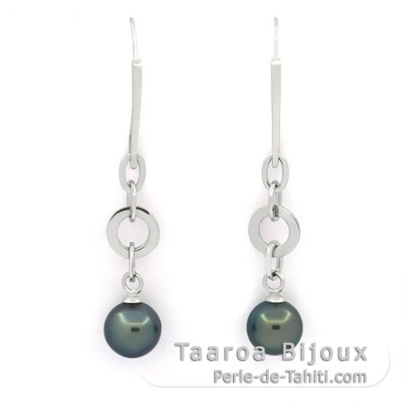 Orecchini in Argento e 2 Perle di Tahiti Rotonde C 11.7 mm