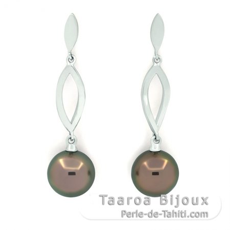 Orecchini in Argento e 2 Perle di Tahiti Rotonde C 10.4 mm