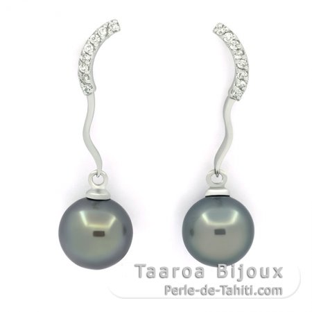 Orecchini in Argento e 2 Perle di Tahiti Rotonde 1 B & 1 C 9.6 mm