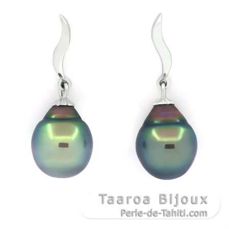 Orecchini in Argento e 2 Perle di Tahiti Semi-Barocche B 9.3 mm