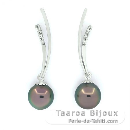 Orecchini in Argento e 2 Perle di Tahiti Semi-Barocche B 9.3 mm