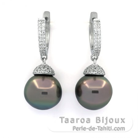 Orecchini in Argento e 2 Perle di Tahiti Semi-Barocche 1 B e 1 C 12.6 mm