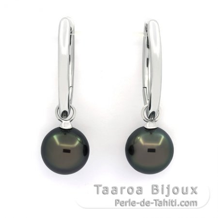 Orecchini in Argento e 2 Perle di Tahiti Rotonde C 11.8 mm