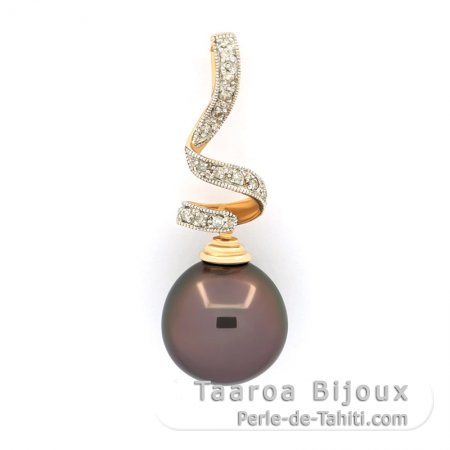 Ciondolo in Oro 14K + 15 Diamanti e 1 Perla de Tahiti Semi-Barocca B 11.9 mm