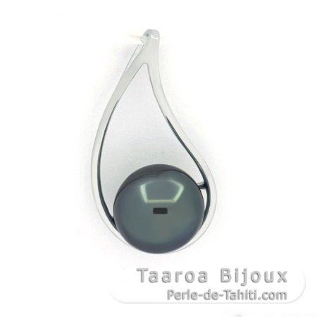 Ciondolo in Argento e 1 Perla di Tahiti Semi-Rotonda B 10.1 mm