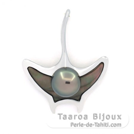 Ciondolo in Argento e 1 Perla di Tahiti Rotonda C 8.4 mm