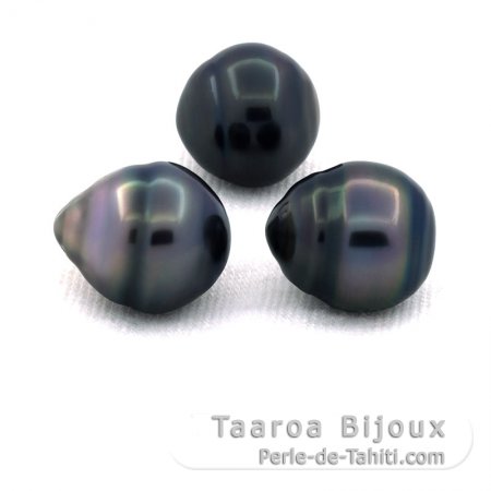 Lotto di 3 Perle di Tahiti Cerchiate C di 11.5 a 11.7 mm