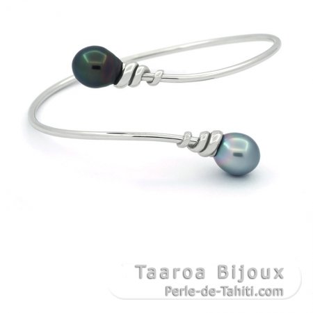 Braccialetto in Argento e 2 Perle di Tahiti Semi-Barocche B 9.4 mm