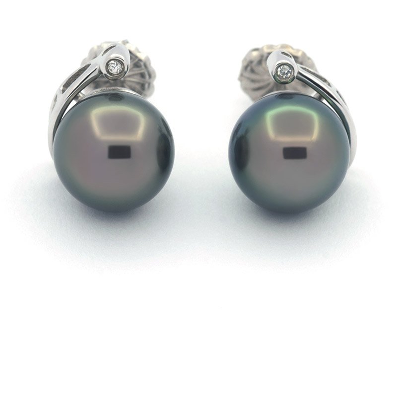 Orecchini in Argento e 2 Perle di Tahiti Rotonde C 10.4 mm - Taaroa Bijoux  - Mataiea, Polinesia Francese