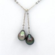 Collana in Argento e 2 Perle di Tahiti Semi-Barocche B 8.7 e 9 mm