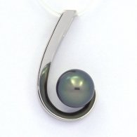 Ciondolo in Argento e 1 Perla di Tahiti Semi-Rotonda C 9.8 mm