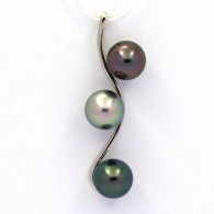 Ciondolo in Argento e 3 Perle di Tahiti Rotonde C di 8.8 a 8.9 mm