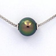 Collana in Argento e 1 Perla di Tahiti Rotonda C+ 11.3 mm