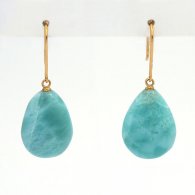 Orecchini in Oro 18K e 2 Larimar - 16.5 x 12 x 5.5 mm - 3.44 gr