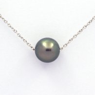 Collana in Argento e 1 Perla di Tahiti Rotonda C 9.1 mm