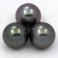 Lotto di 3 Perle di Tahiti Rotonde C di 11.5 a 11.9 mm