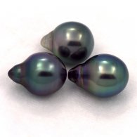 Lotto di 3 Perle di Tahiti Semi-Barocche B di 9.9 a 10 mm