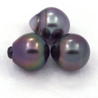 Lotto di 3 Perle di Tahiti Semi-Barocche B di 10.5 a 10.8 mm