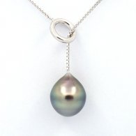 Collana in Argento e 1 Perla di Tahiti Semi-Baroccha B 11.1 mm