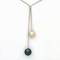 Collana in Argento e 2 Perle di Tahiti Rotonde C 12.3 e 12.5 mm
