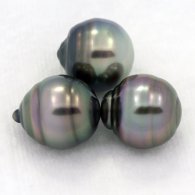 Lotto di 3 Perle di Tahiti Cerchiate B di 9.6 a 9.7 mm