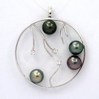 Ciondolo in Argento e 4 Perle di Tahiti Rotonde C 8.2 a 8.4 mm