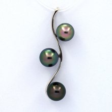 Ciondolo in Argento e 3 Perle di Tahiti Semi-Barocche A/B 8 a 8.4 mm