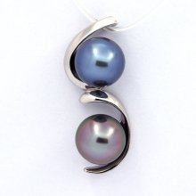 Ciondolo in Argento e 2 Perle di Tahiti Semi-Barocche B+ 9.5 mm
