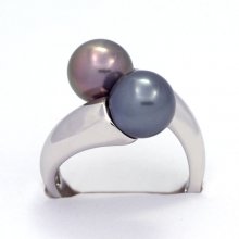 Anello in Argento e 2 Perle di Tahiti Rotonde C+ 8.5 e 8.6 mm