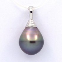 Ciondolo in Argento e 1 Perla di Tahiti Cerchiata B 12.5 mm