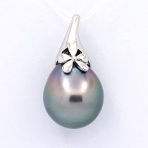 Ciondolo in Argento e 1 Perla di Tahiti Semi-Baroccha C 14.4 mm