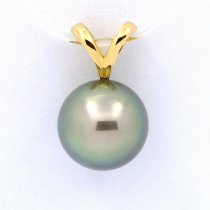 Ciondolo in Oro 18K e 1 Perla di Tahiti Rotonda A 9.5 mm