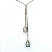 Collana in Argento e 2 Perle di Tahiti Semi-Barocche B 10 e 10.2 mm