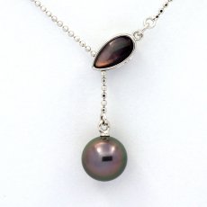 Collana in Argento e 1 Perla di Tahiti Rotonda B/C 11.5 mm