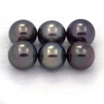 Lotto di 6 Perle di Tahiti Rotonde C di 9 a 9.2 mm