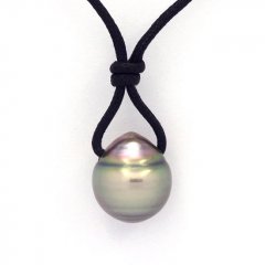 Collana in Cotone e 1 Perla di Tahiti Cerchiata C 13.6 mm