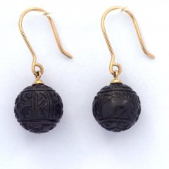 Orecchini in Oro 18K e 2 Perle di Tahiti Incisa 11 mm