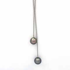 Collana in Argento e 2 Perle di Tahiti Rotonde B/C 11 e 11.4 mm