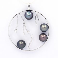 Ciondolo in Argento e 4 Perle di Tahiti Rotonde C 8.2 a 8.3 mm
