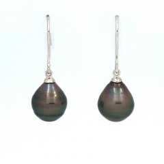 Orecchini in Argento e 2 Perle di Tahiti Cerchiate B 9.7 e 9.9 mm