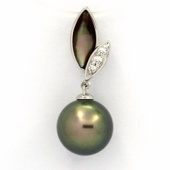 Ciondolo in Argento e 1 Perla di Tahiti Rotonda C 9.9 mm