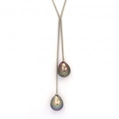 Collana in Argento e 2 Perle di Tahiti Semi-Barocche C 12.4 mm
